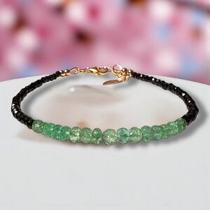 New Natural Black Spinel | Emerald Bracelet 14k Yellow Gold Filled 7.3" - 7.95"